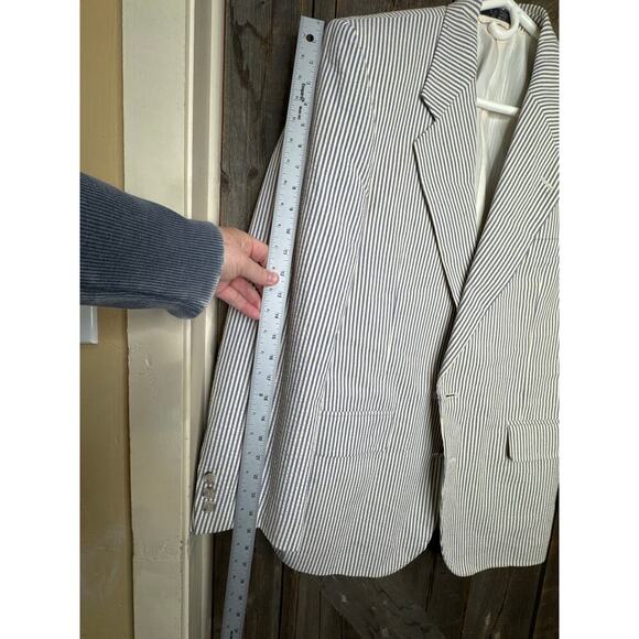 Hardy Amies Vintage Two-Piece Suit 36x30 White w/ Blue Stripes 100% Cotton - Picture 10 of 15